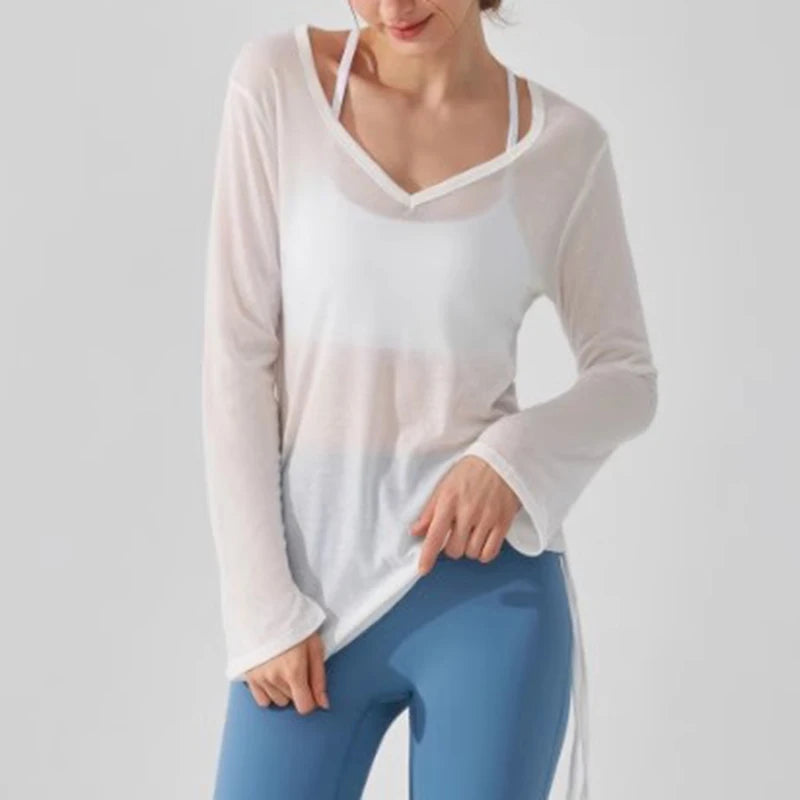 Women’s Drawstring Loose Fit Yoga Sports T-Shirt