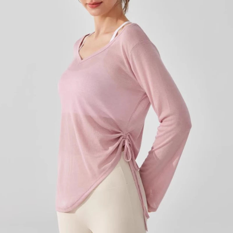 Women’s Drawstring Loose Fit Yoga Sports T-Shirt