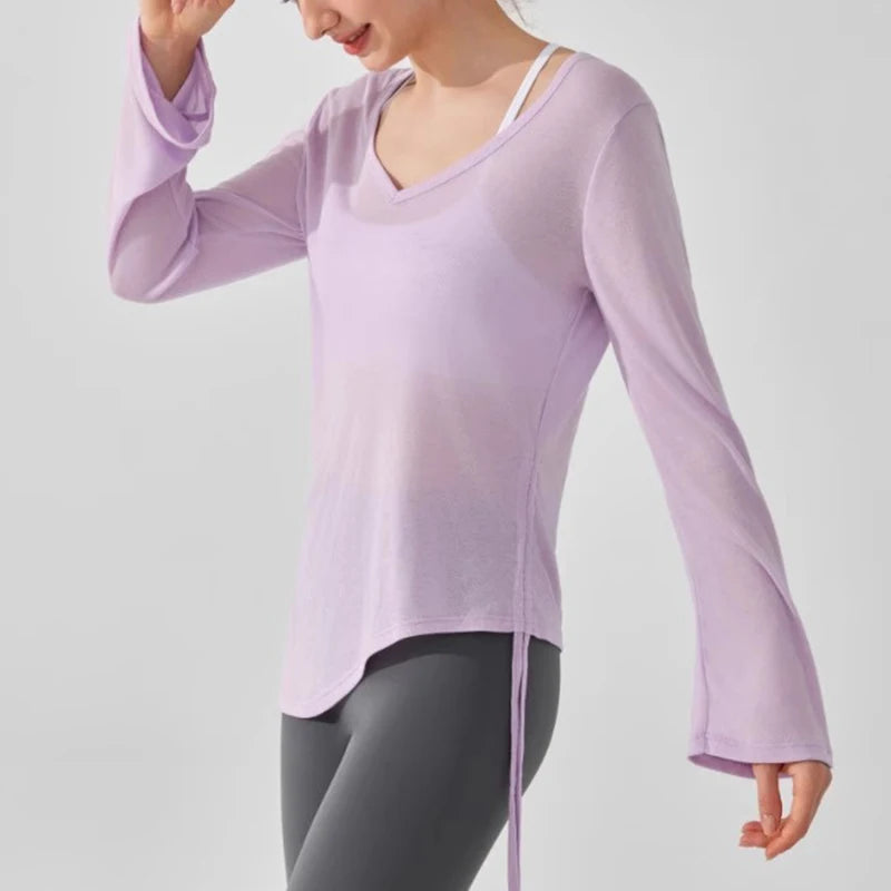 Women’s Drawstring Loose Fit Yoga Sports T-Shirt