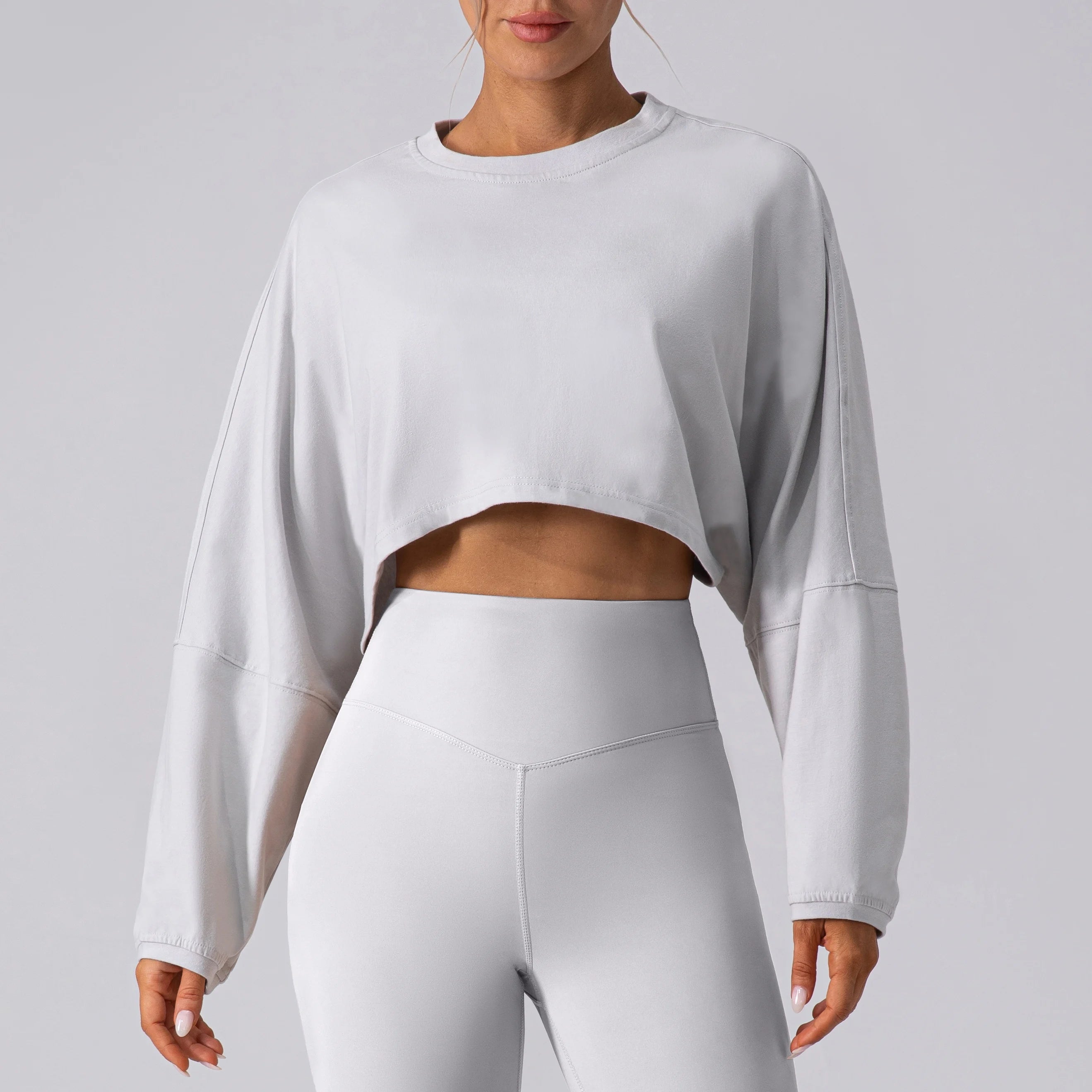 Women’s Long Sleeve Crop Top – Loose Yoga Workout Shirt