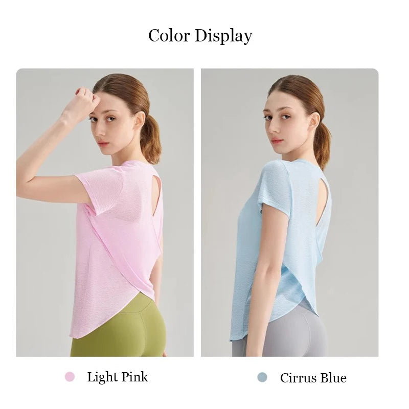 2025 Women’s Hollow Cross Mesh Backless Yoga T-Shirt