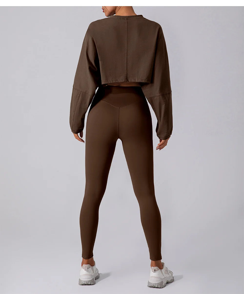 Women’s Long Sleeve Crop Top – Loose Yoga Workout Shirt