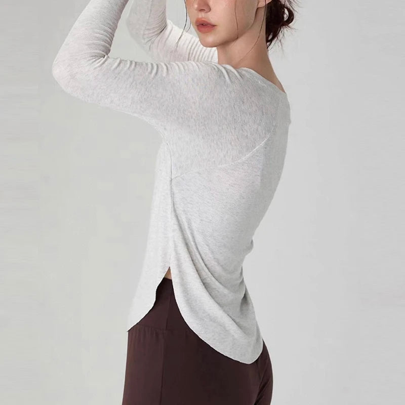 Women’s Modal Ribbed Yoga Top – Long Sleeve Slimming Loose Fit