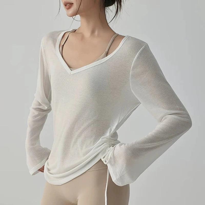 Women’s Drawstring Loose Fit Yoga Sports T-Shirt