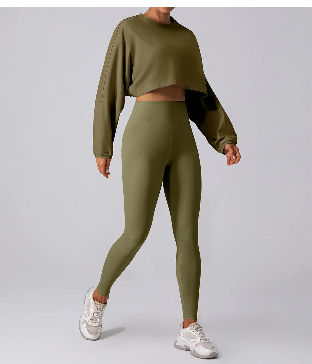 Women’s Long Sleeve Crop Top – Loose Yoga Workout Shirt