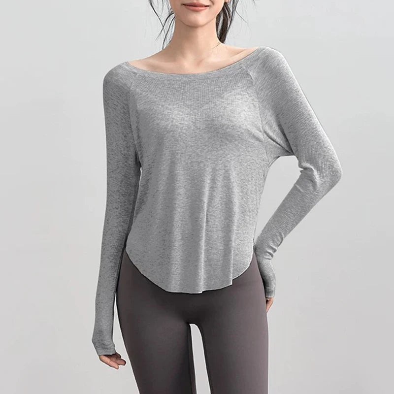 Women’s Modal Ribbed Yoga Top – Long Sleeve Slimming Loose Fit