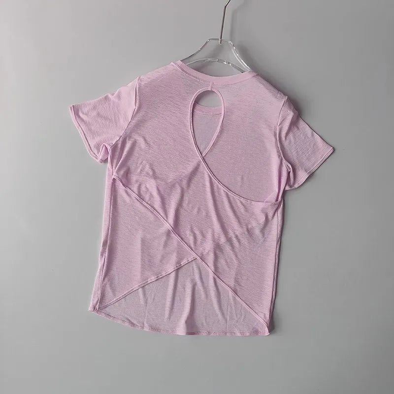 2025 Women’s Hollow Cross Mesh Backless Yoga T-Shirt
