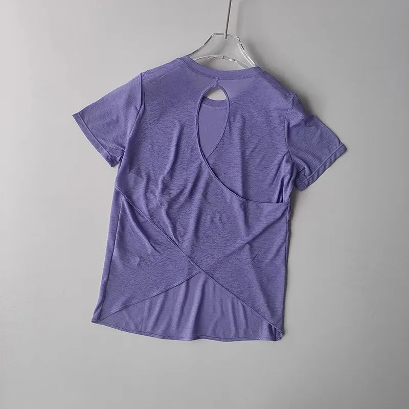 2025 Women’s Hollow Cross Mesh Backless Yoga T-Shirt