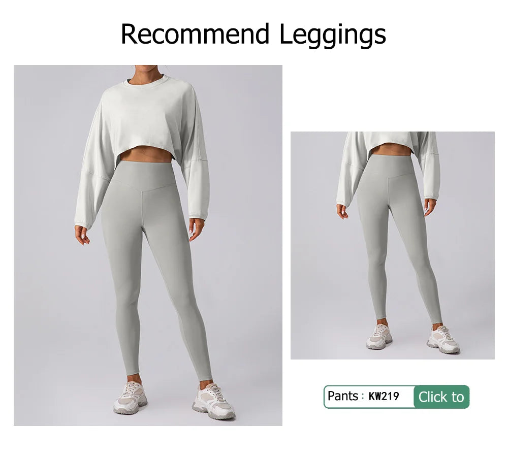 Women’s Long Sleeve Crop Top – Loose Yoga Workout Shirt