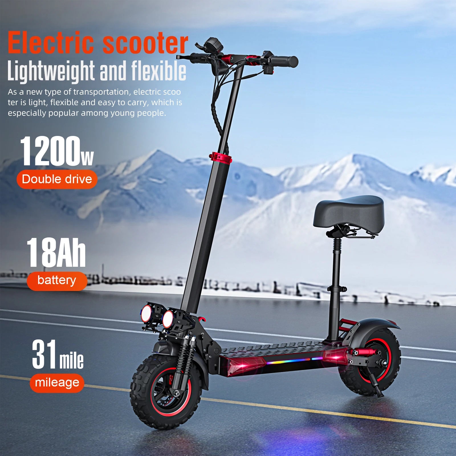 J11MAX 1200W Foldable Off-Road E-Scooter