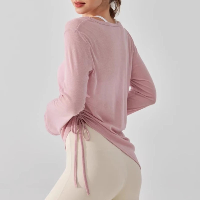 Women’s Drawstring Loose Fit Yoga Sports T-Shirt