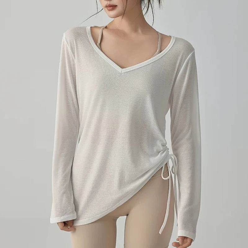 Women’s Drawstring Loose Fit Yoga Sports T-Shirt