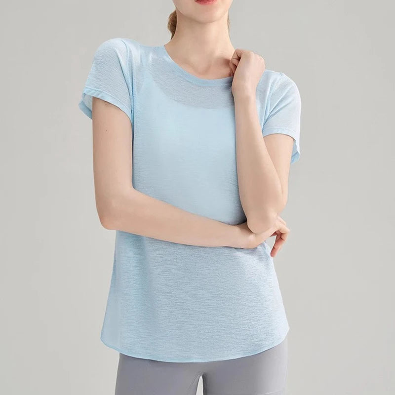 2025 Women’s Hollow Cross Mesh Backless Yoga T-Shirt