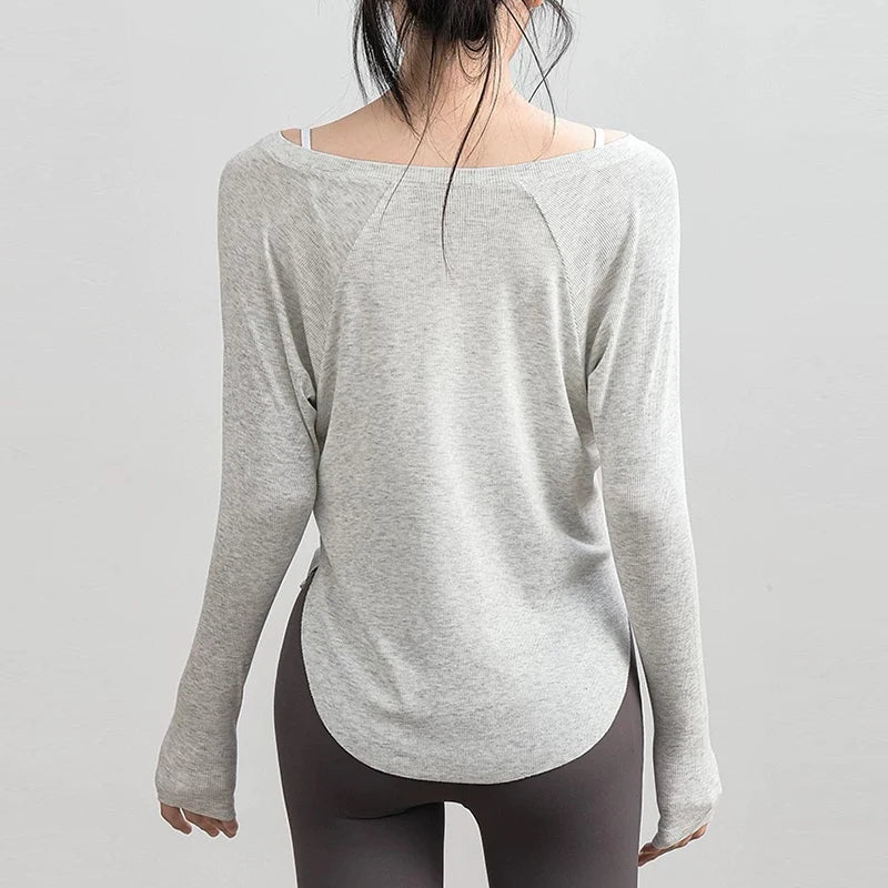 Women’s Modal Ribbed Yoga Top – Long Sleeve Slimming Loose Fit