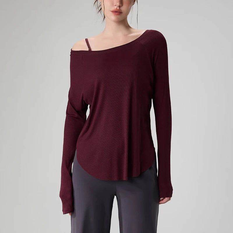 Women’s Modal Ribbed Yoga Top – Long Sleeve Slimming Loose Fit