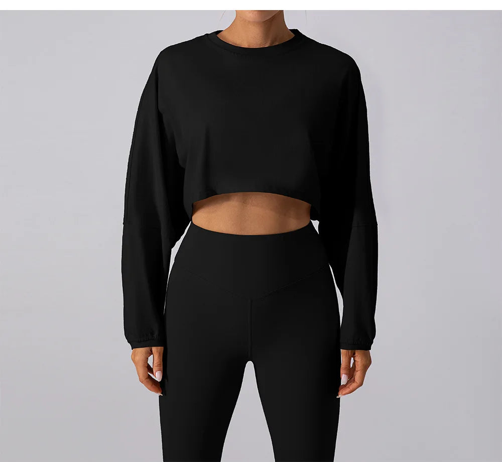 Women’s Long Sleeve Crop Top – Loose Yoga Workout Shirt