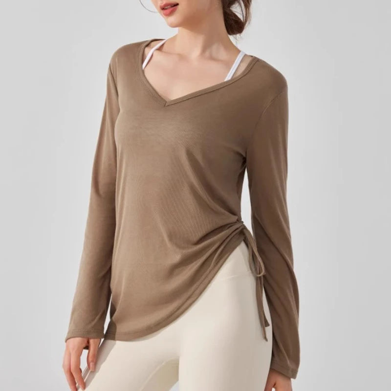 Women’s Drawstring Loose Fit Yoga Sports T-Shirt