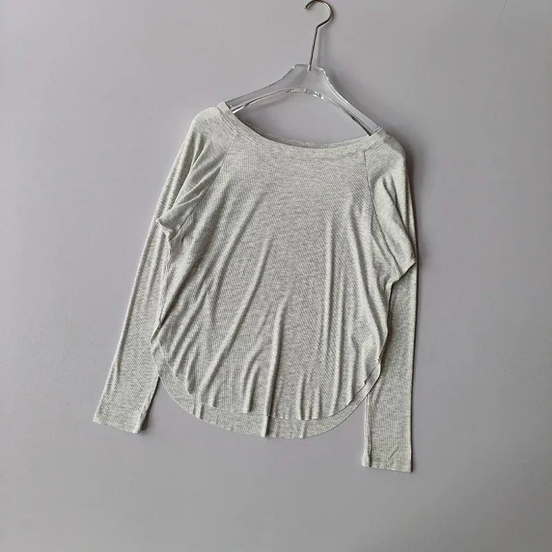 Women’s Modal Ribbed Yoga Top – Long Sleeve Slimming Loose Fit
