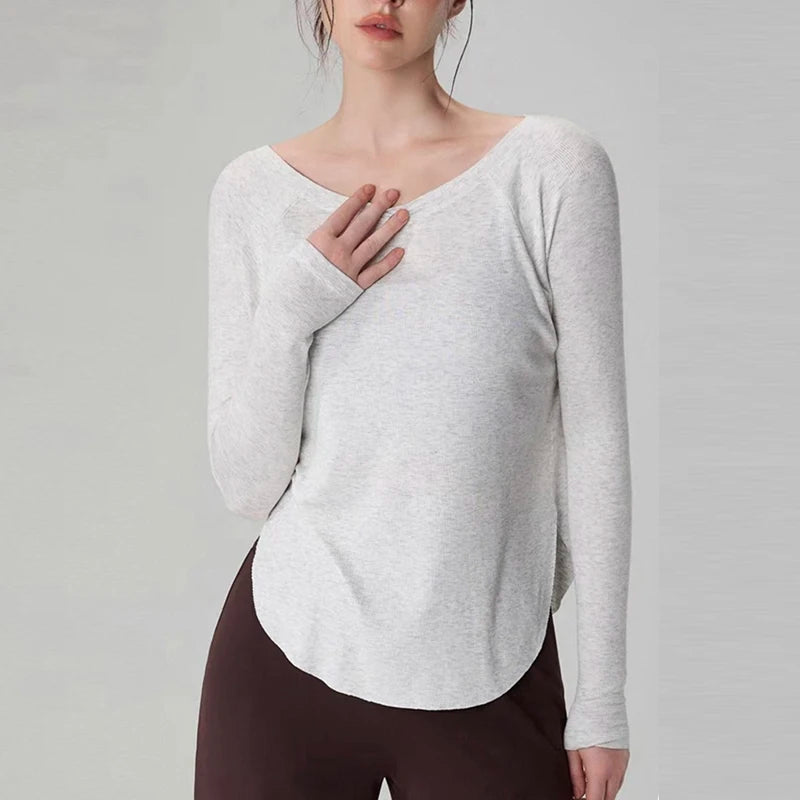 Women’s Modal Ribbed Yoga Top – Long Sleeve Slimming Loose Fit