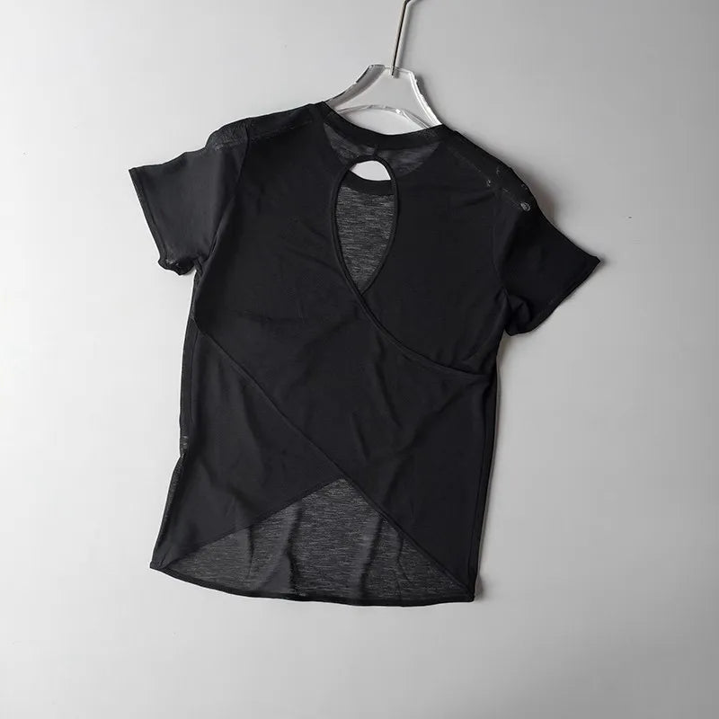 2025 Women’s Hollow Cross Mesh Backless Yoga T-Shirt