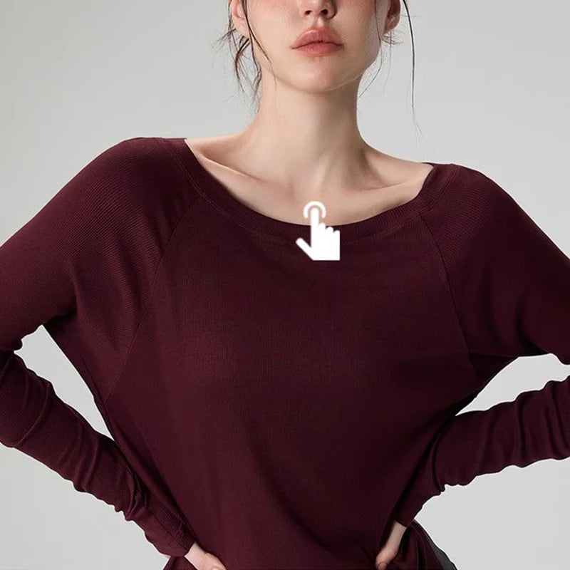 Women’s Modal Ribbed Yoga Top – Long Sleeve Slimming Loose Fit