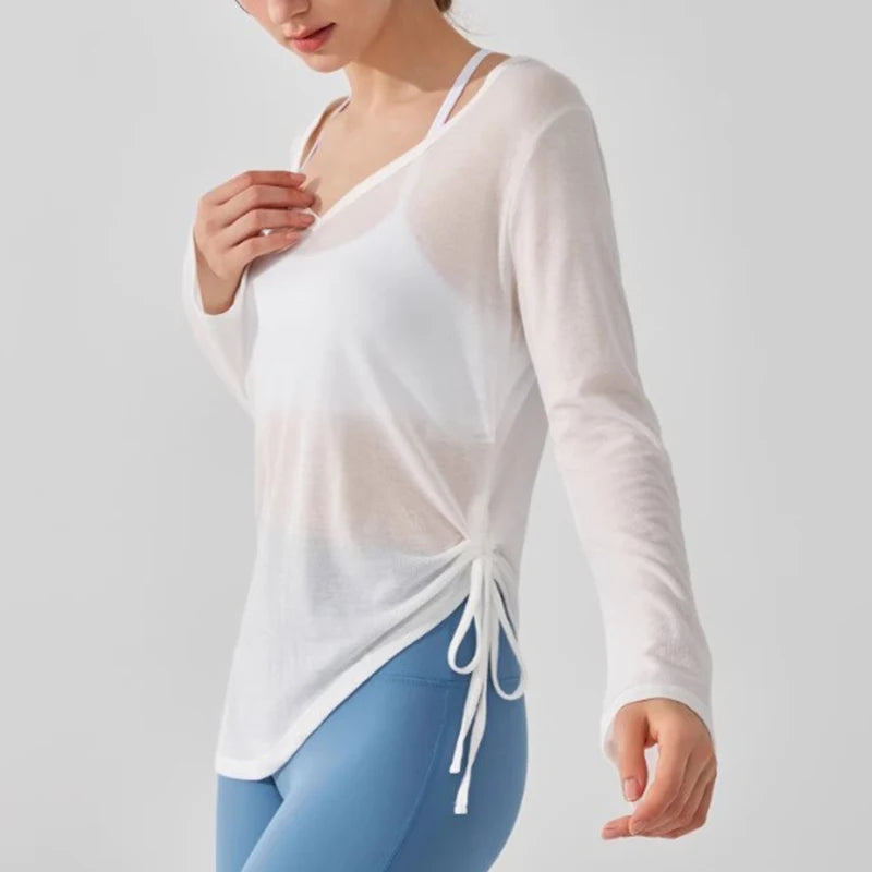 Women’s Drawstring Loose Fit Yoga Sports T-Shirt