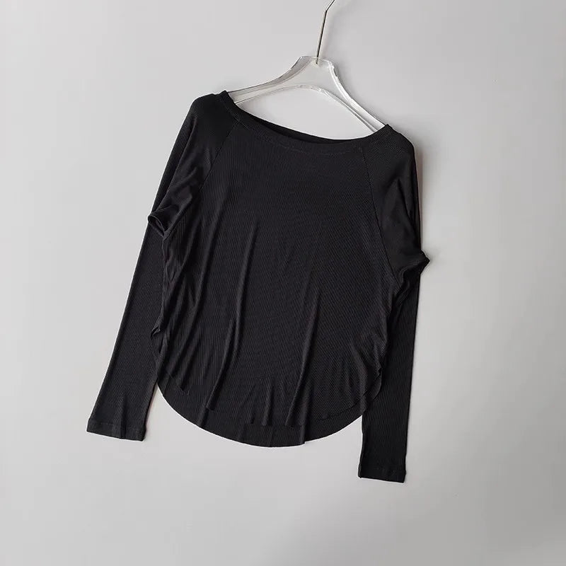Women’s Modal Ribbed Yoga Top – Long Sleeve Slimming Loose Fit