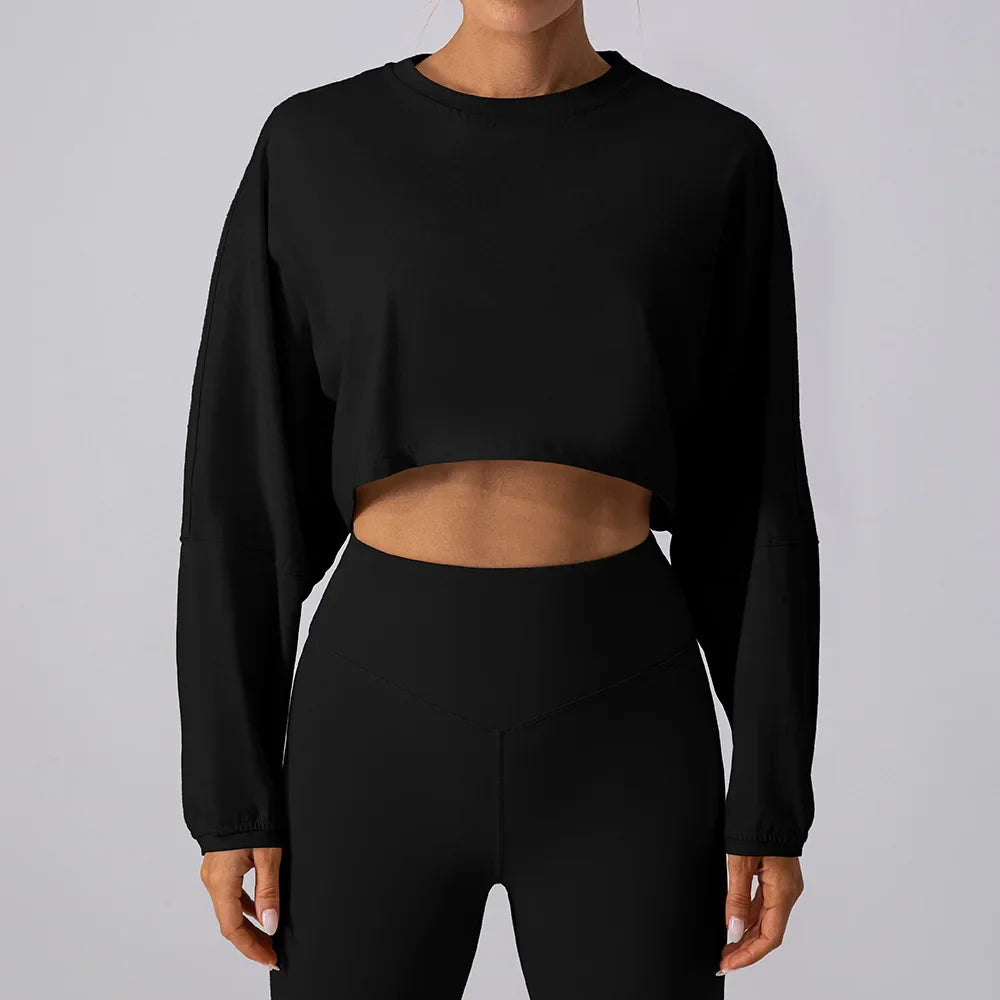 Women’s Long Sleeve Crop Top – Loose Yoga Workout Shirt