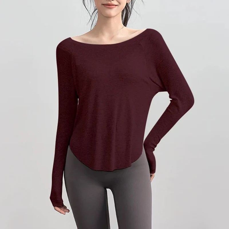 Women’s Modal Ribbed Yoga Top – Long Sleeve Slimming Loose Fit