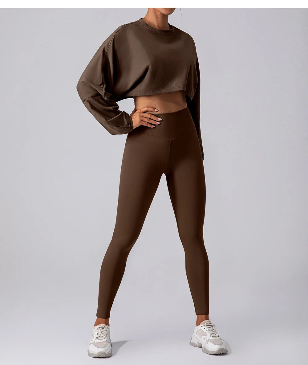 Women’s Long Sleeve Crop Top – Loose Yoga Workout Shirt