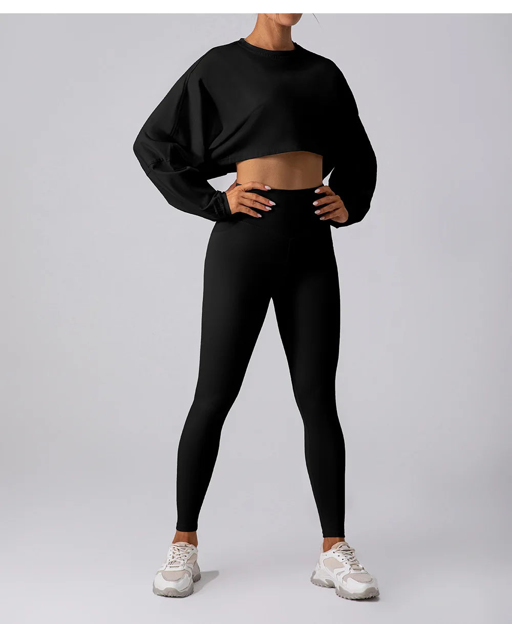 Women’s Long Sleeve Crop Top – Loose Yoga Workout Shirt