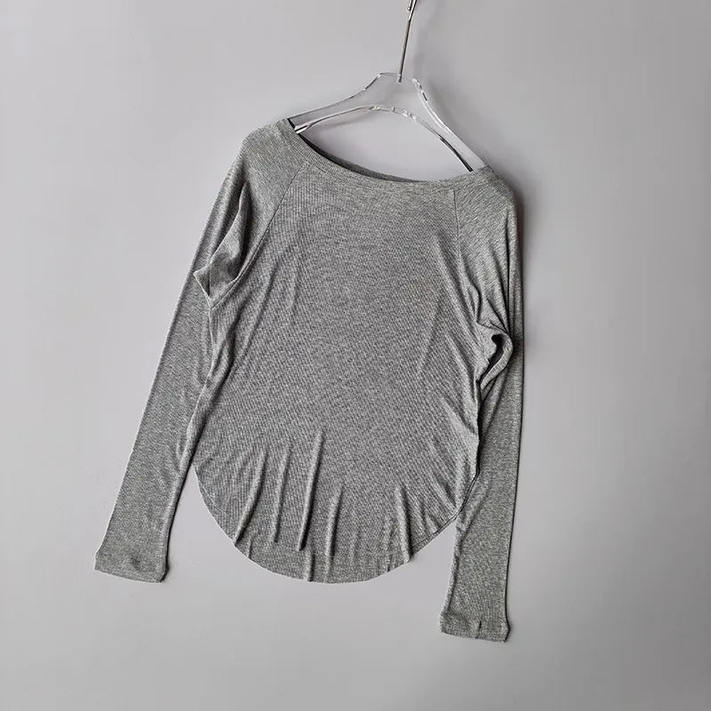 Women’s Modal Ribbed Yoga Top – Long Sleeve Slimming Loose Fit