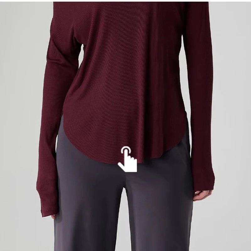 Women’s Modal Ribbed Yoga Top – Long Sleeve Slimming Loose Fit