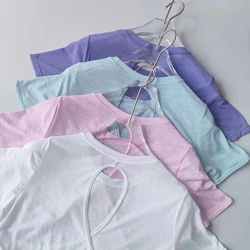 2025 Women’s Hollow Cross Mesh Backless Yoga T-Shirt