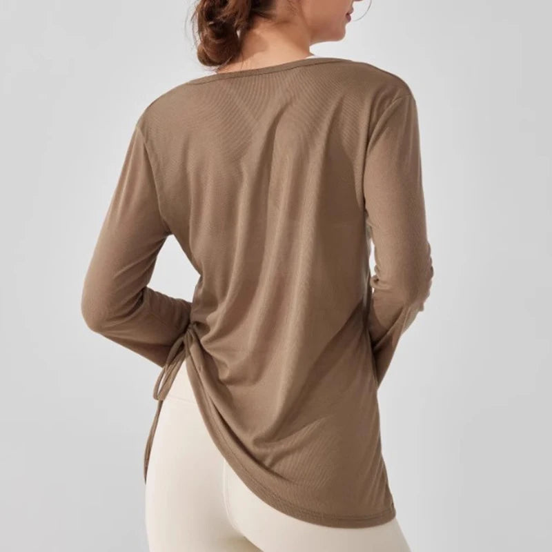 Women’s Drawstring Loose Fit Yoga Sports T-Shirt