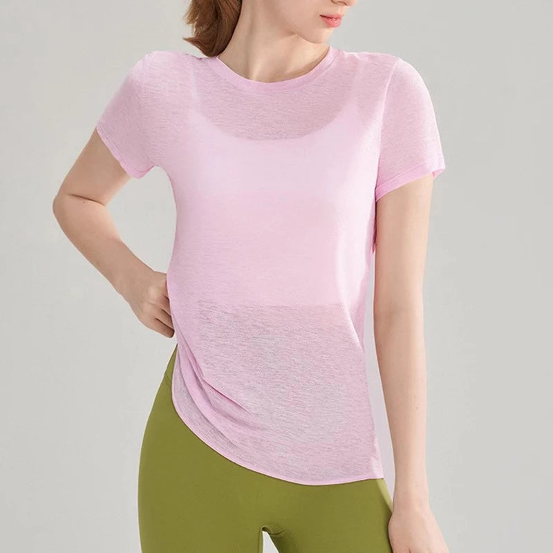 2025 Women’s Hollow Cross Mesh Backless Yoga T-Shirt