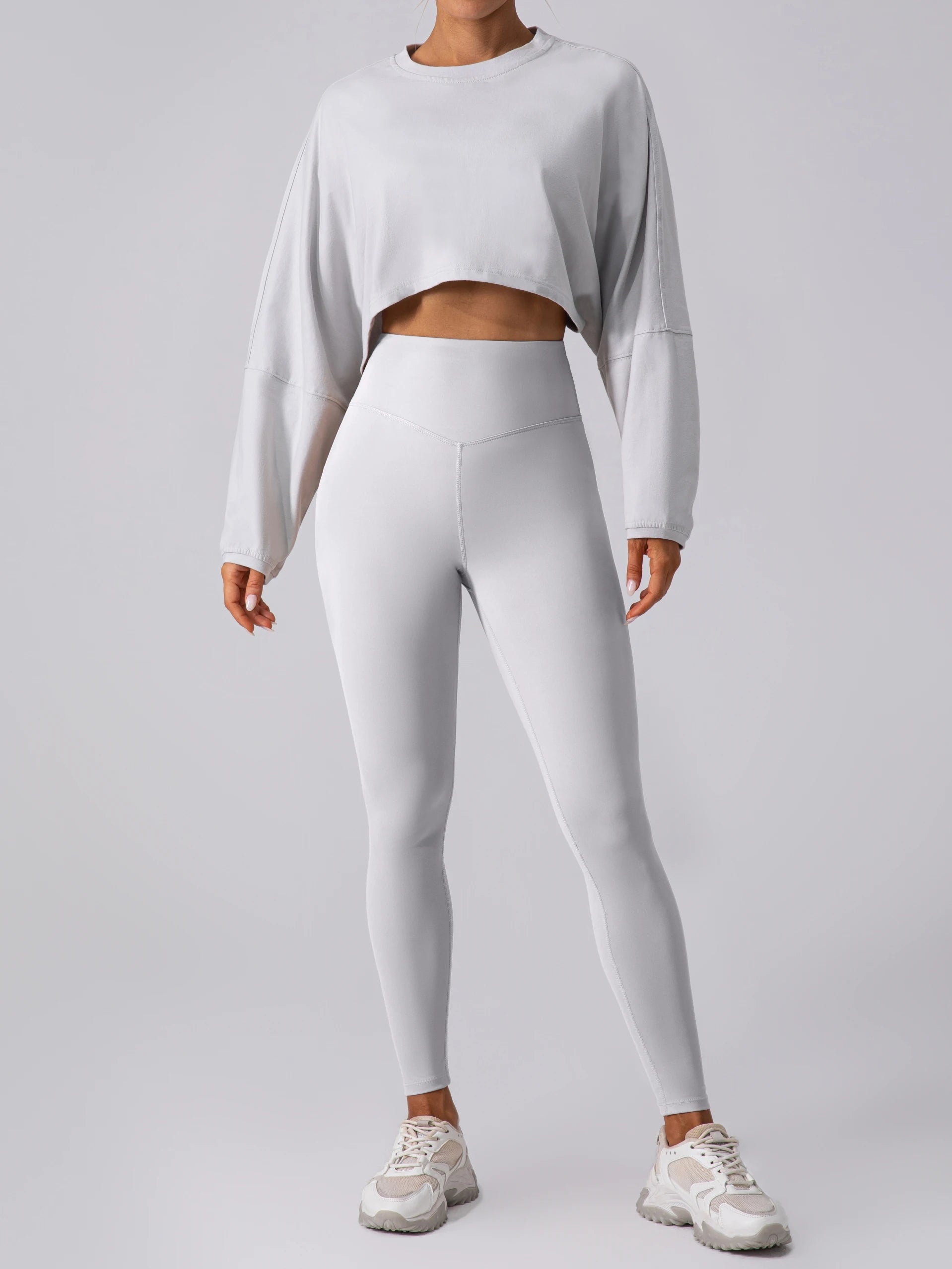 Women’s Long Sleeve Crop Top – Loose Yoga Workout Shirt