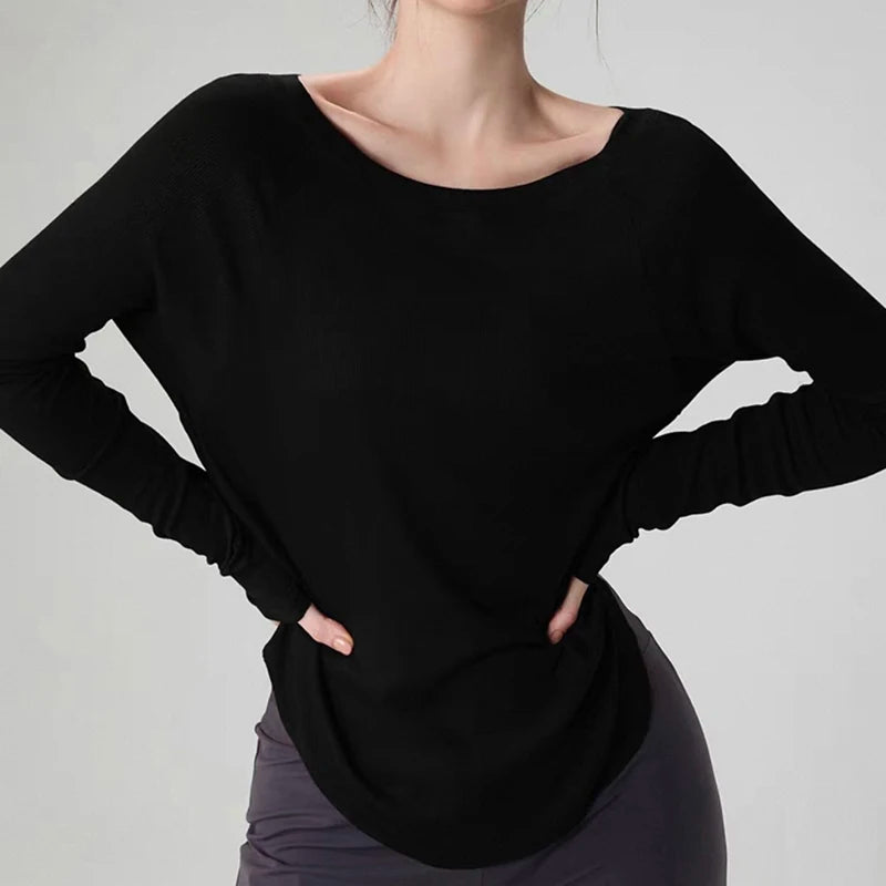 Women’s Modal Ribbed Yoga Top – Long Sleeve Slimming Loose Fit