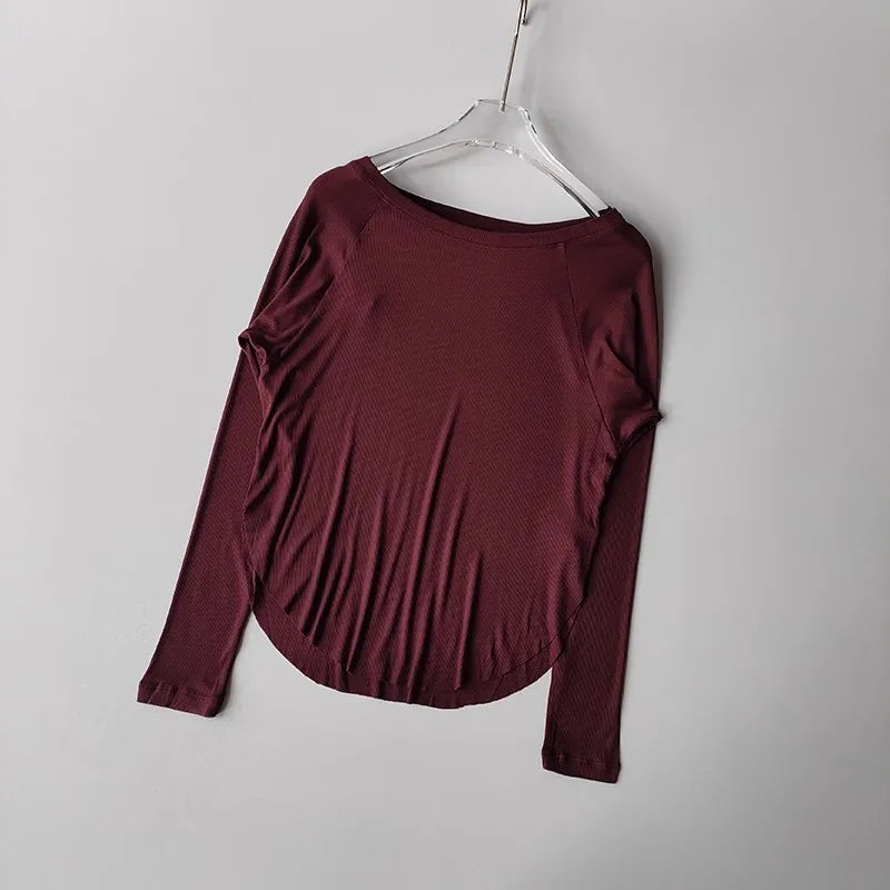 Women’s Modal Ribbed Yoga Top – Long Sleeve Slimming Loose Fit