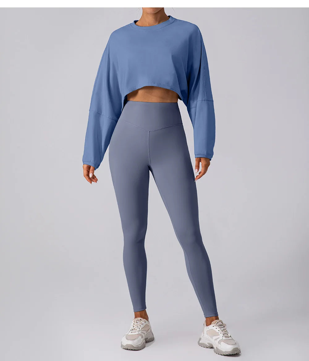 Women’s Long Sleeve Crop Top – Loose Yoga Workout Shirt